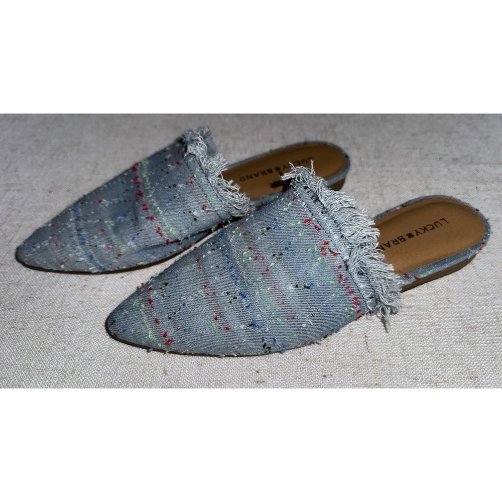 Lucky Brand Women's Sz 7 Bapsee Mule Slide Light Blue Denim Multicolor Slip On